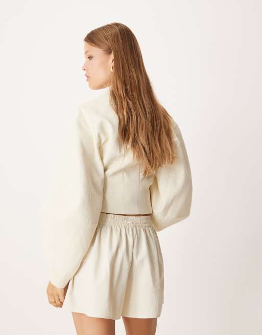 ASOS DESIGN tailored linen look shorts in buttermilk - part of a set