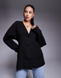 [ASOS DESIGN] ASOS DESIGN tailored linen look textured nipped waist blazer in black XS Black
