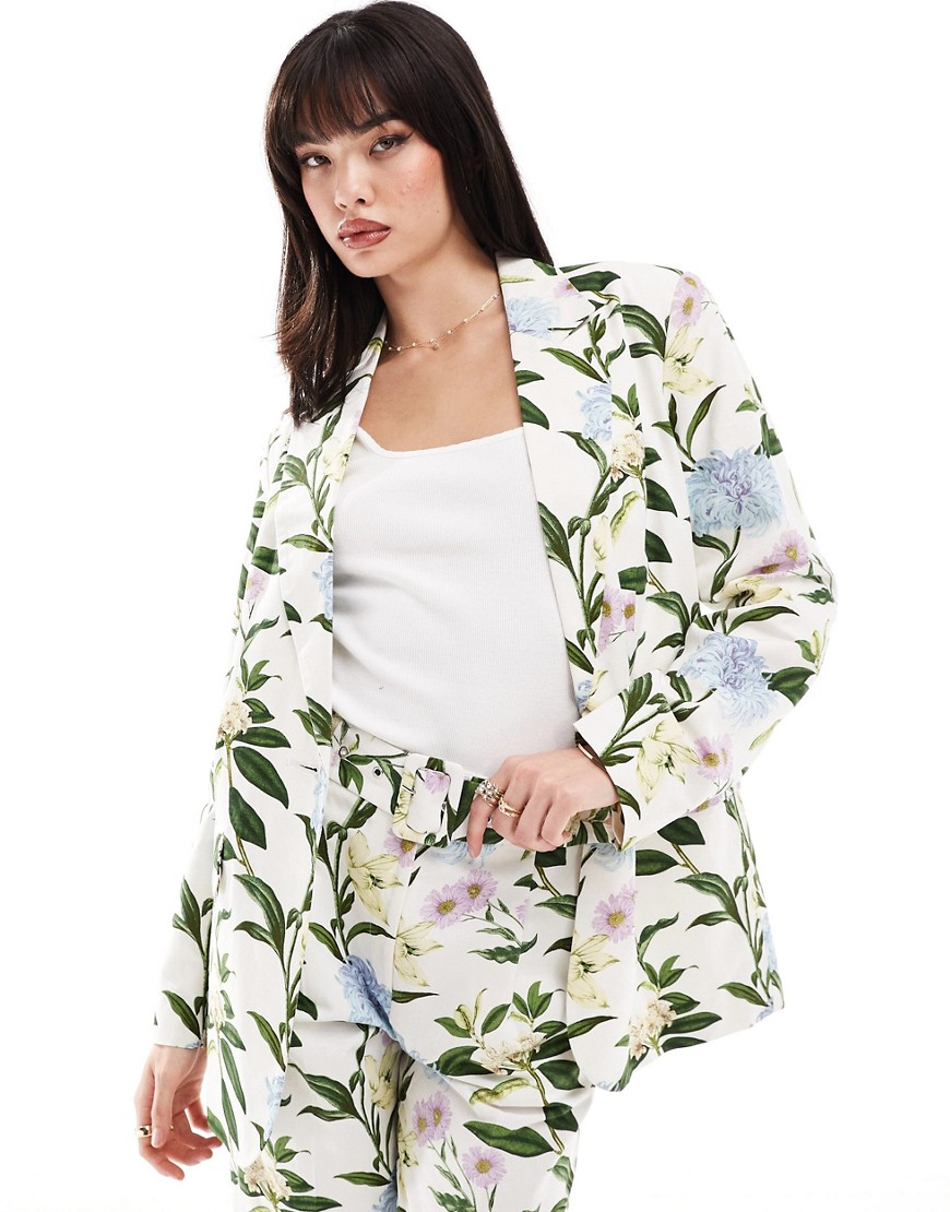 Asos Design Tailored Linen Mix Blazer In Floral Print-multi