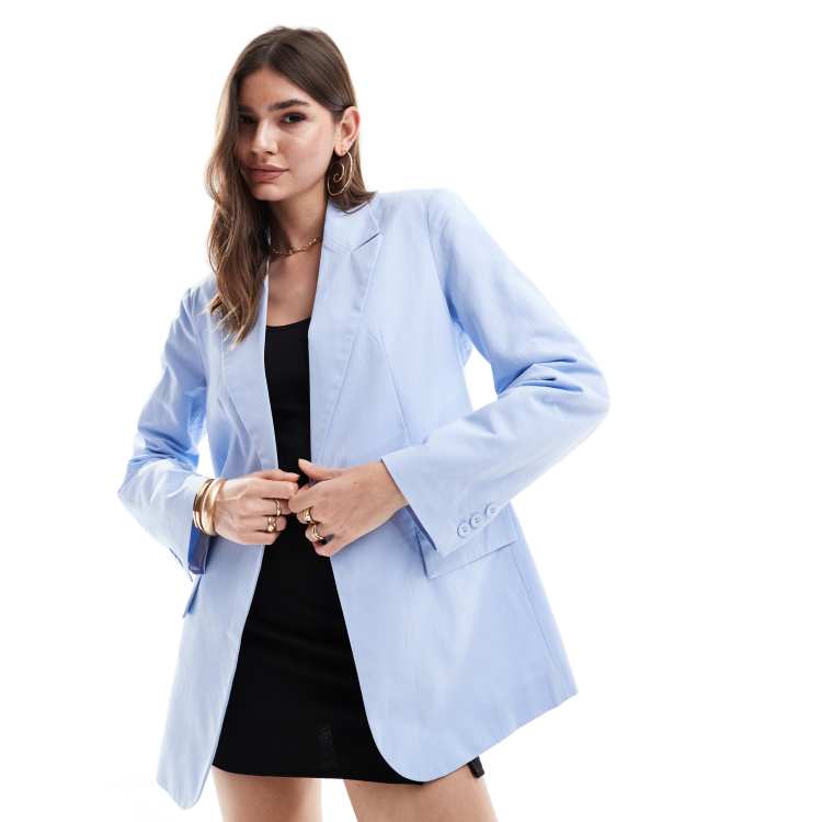 ASOS DESIGN tailored linen mix blazer in light blue ASOS