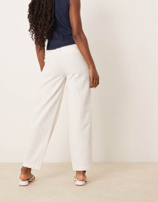 ASOS DESIGN tailored linen pants with multi-way tab hem in ecru stripe