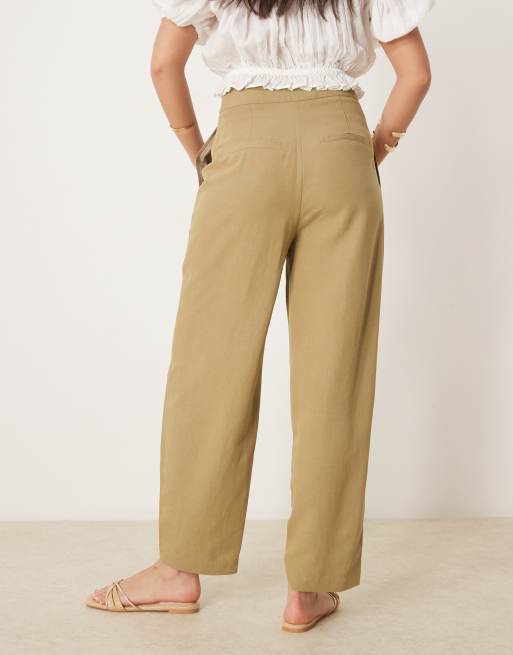 ASOS DESIGN tailored linen pants with multi way tab hem in khaki, 2 of 5