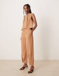 [ASOS DESIGN] ASOS DESIGN tailored linen pants with multiway tab hem in tan (part of a set)-Brown 14 Tan