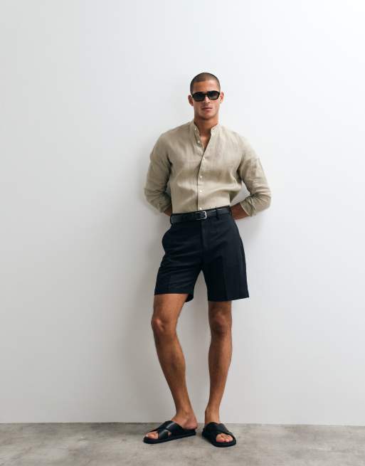 ASOS DESIGN tailored linen rich regular shorts in black , 2 of 5