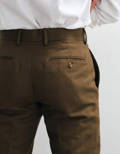 ASOS DESIGN tailored linen rich slim pants in dark brown, 5 of 5