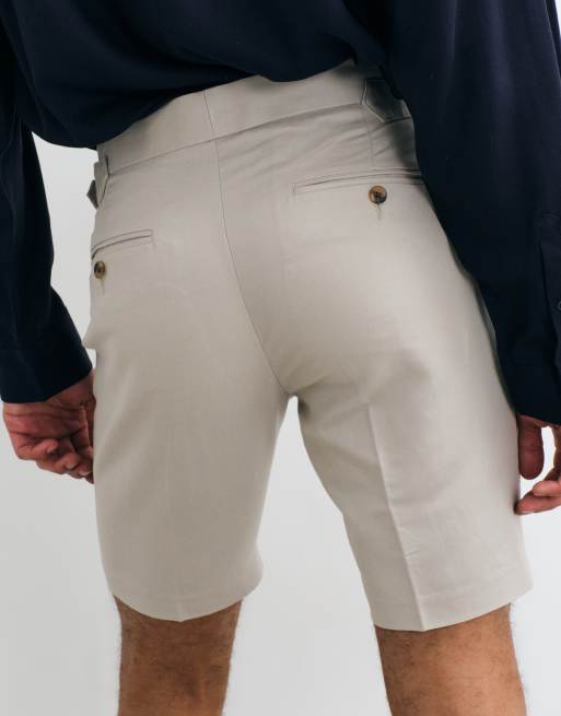 ASOS DESIGN tailored linen rich slim shorts in stone with side adjuster detail , 5 of 5