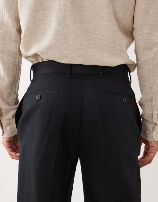 ASOS DESIGN tailored linen rich straight leg pants in black, 5 of 5