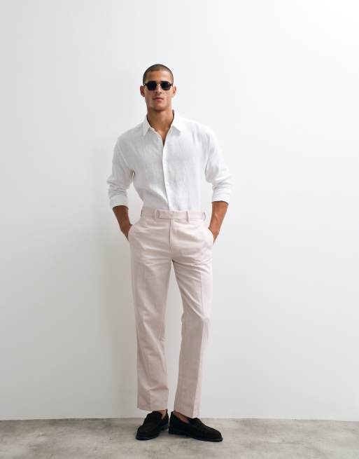 ASOS DESIGN tailored linen rich straight leg pants in dusty pink , 2 of 5