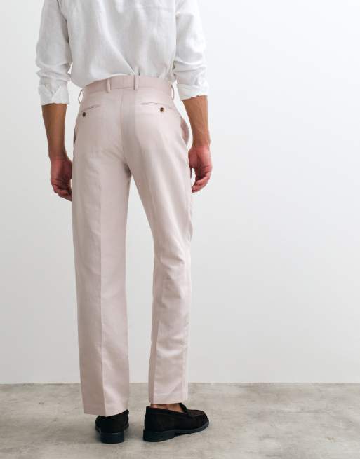 ASOS DESIGN tailored linen rich straight leg pants in dusty pink , 5 of 5