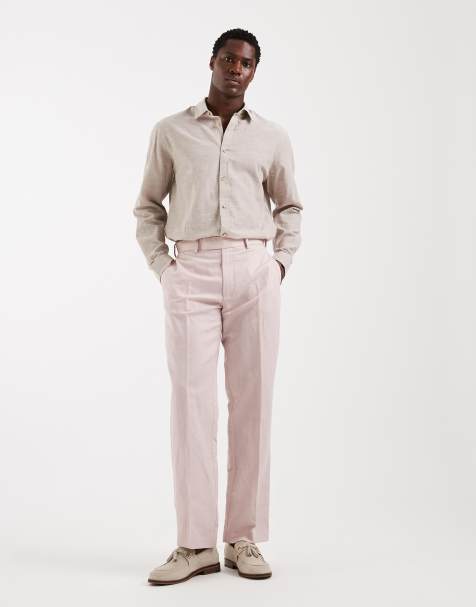 ASOS DESIGN tailored linen rich straight leg trousers in dusty pink  - view 1