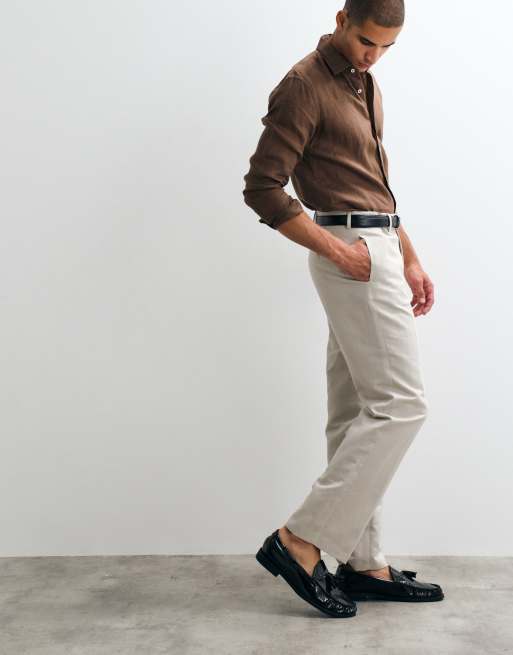 ASOS DESIGN tailored linen rich straight leg trousers in stone, 2 of 5