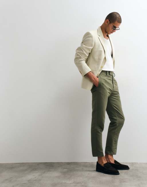 ASOS DESIGN tailored linen rich tapered pants in olive green , 2 of 5
