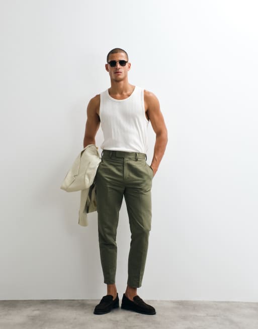 ASOS DESIGN tailored linen rich tapered pants in olive green , 3 of 5