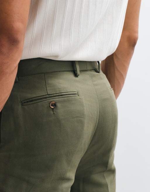 ASOS DESIGN tailored linen rich tapered pants in olive green , 5 of 5