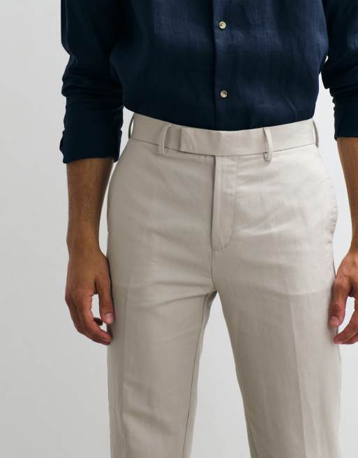 ASOS DESIGN tailored linen rich tapered pants in stone, 3 of 5