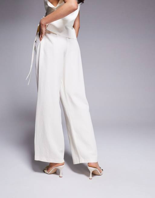 ASOS DESIGN tailored linen wrap tie pants in ivory (part of a set), 3 of 5