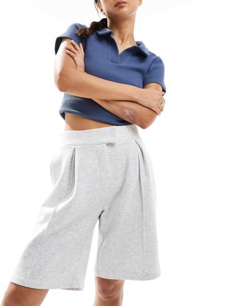 ASOS DESIGN tailored long line jersey shorts in grey marl - view 1