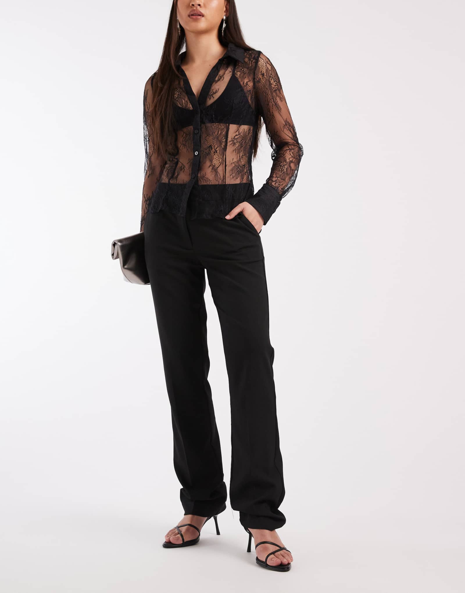 Длинные узкие брюки-сигареты черного цвета, сшитые по индивидуальному заказу ASOS DESIGN