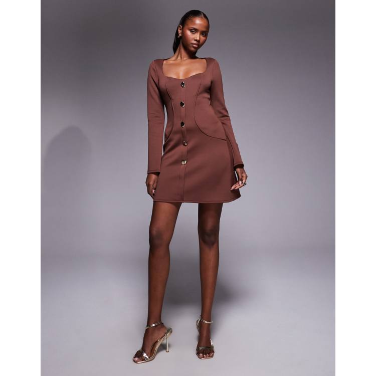 ASOS DESIGN tailored long sleeve mini dress with gold detail