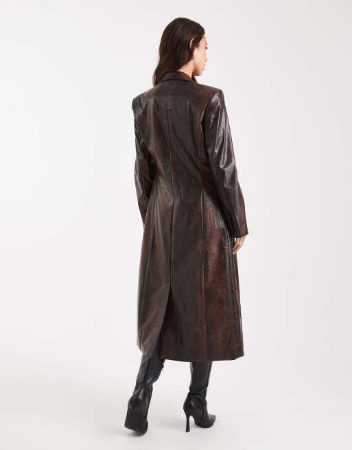ASOS DESIGN tailored longline faux leather blazer co-ord in brown snake, 2 of 4