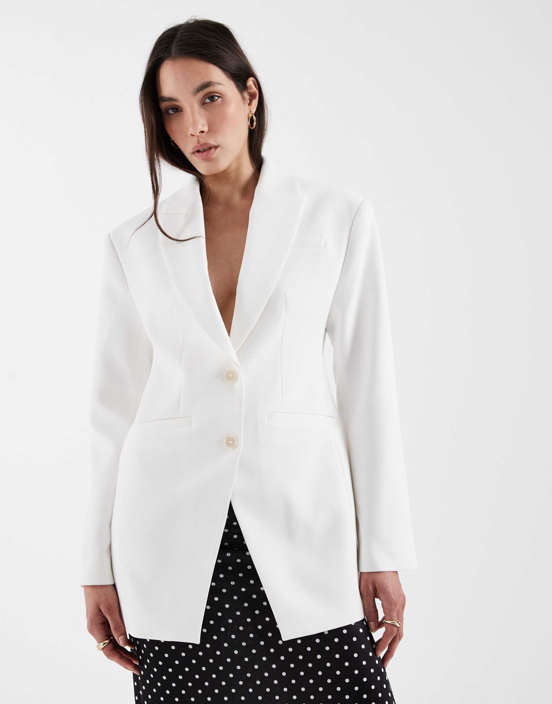 asos design tailored longline fitted blazer in white