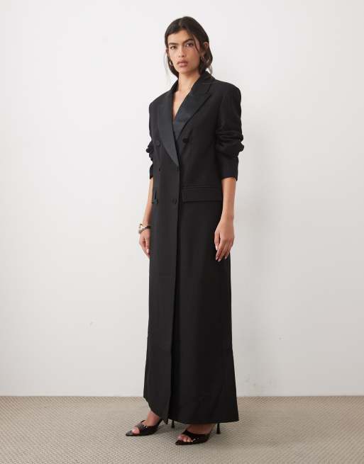 ASOS DESIGN tailored longline power shoulder tux blazer co-ord in black, 3 of 4