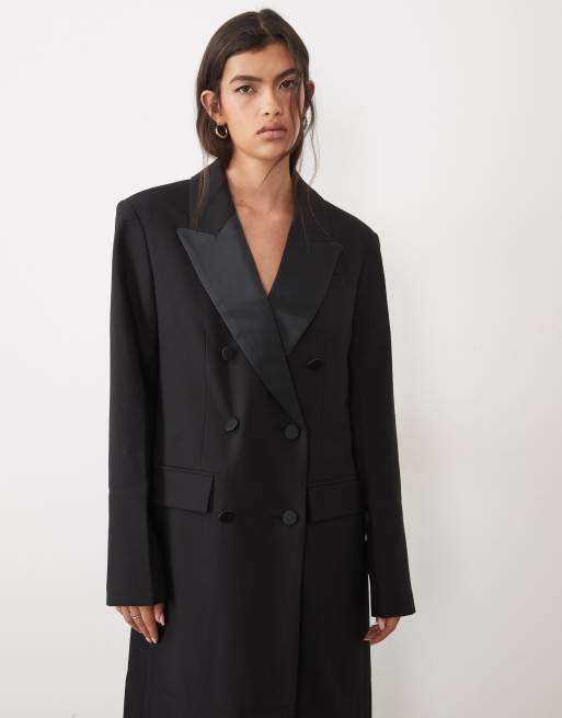 ASOS DESIGN tailored longline power shoulder tux blazer set in black, 2 of 4