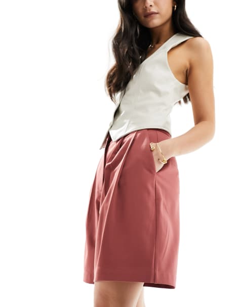 ASOS DESIGN tailored longline short in rust - view 1
