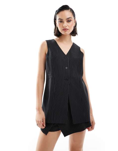 ASOS DESIGN tailored longline waistcoat in black pinstripe - view 1