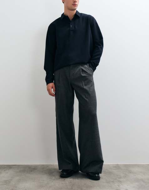 ASOS DESIGN tailored loose leg pants in dark blue microcheck - view 1