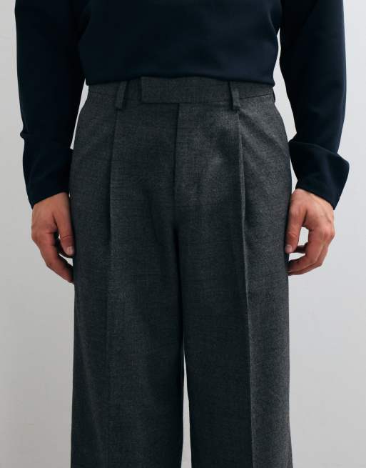 ASOS DESIGN tailored loose leg pants in dark blue microcheck, 2 of 5