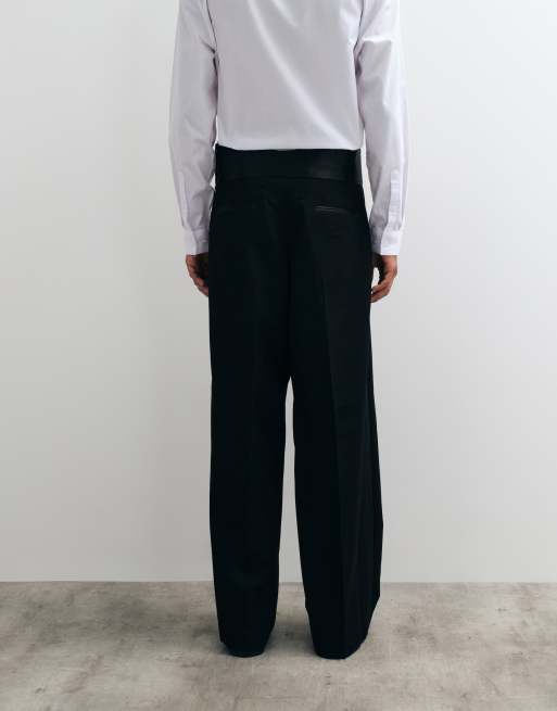 ASOS DESIGN tailored loose leg pants with cummerbund waist in black, 5 of 5