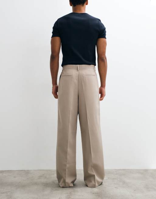 ASOS DESIGN tailored loose leg pants with double pleats in stone, 5 of 5