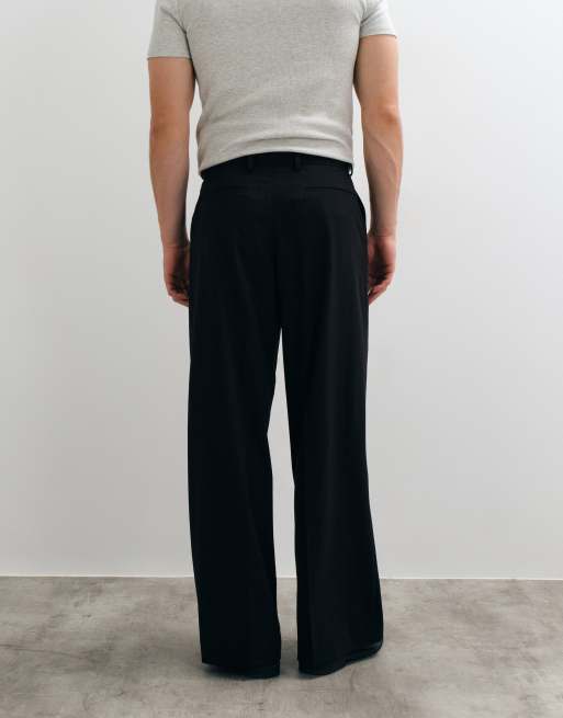 ASOS DESIGN tailored loose leg trousers in black with pintuck, 5 of 5
