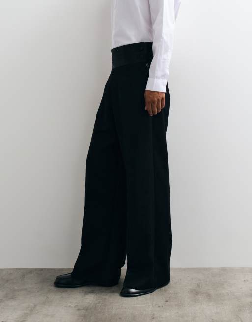 ASOS DESIGN tailored loose leg trousers with cummerbund waist in black, 2 of 5