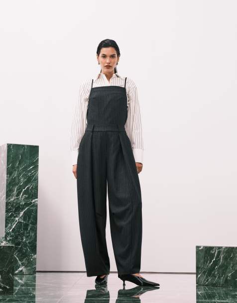 ASOS DESIGN tailored low back dungaree in black pinstripe - view 1