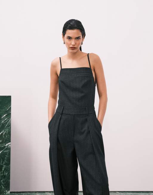ASOS DESIGN tailored low back dungaree in black pinstripe, 2 of 10