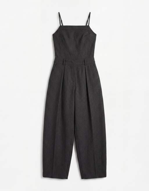 ASOS DESIGN tailored low back dungaree in black pinstripe, 5 of 10