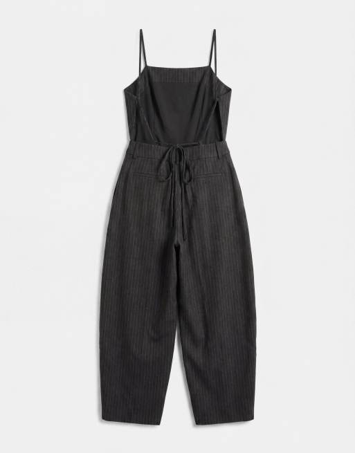 ASOS DESIGN tailored low back dungaree in black pinstripe, 6 of 10