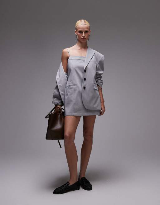 ASOS DESIGN tailored low back mini dress in light gray, 3 of 4