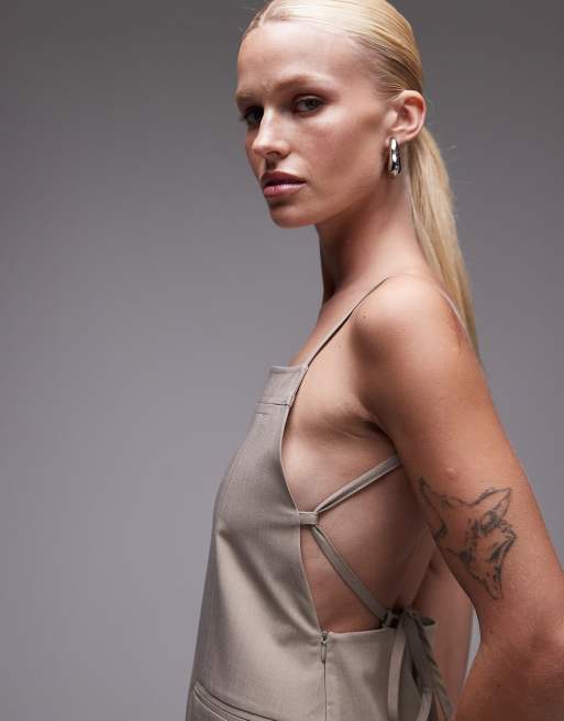 ASOS DESIGN tailored low back mini dress in stone, 2 of 4