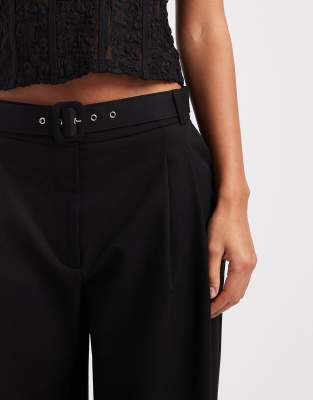 Asos Design Tailored Low Belted Wide Leg Pants In Black