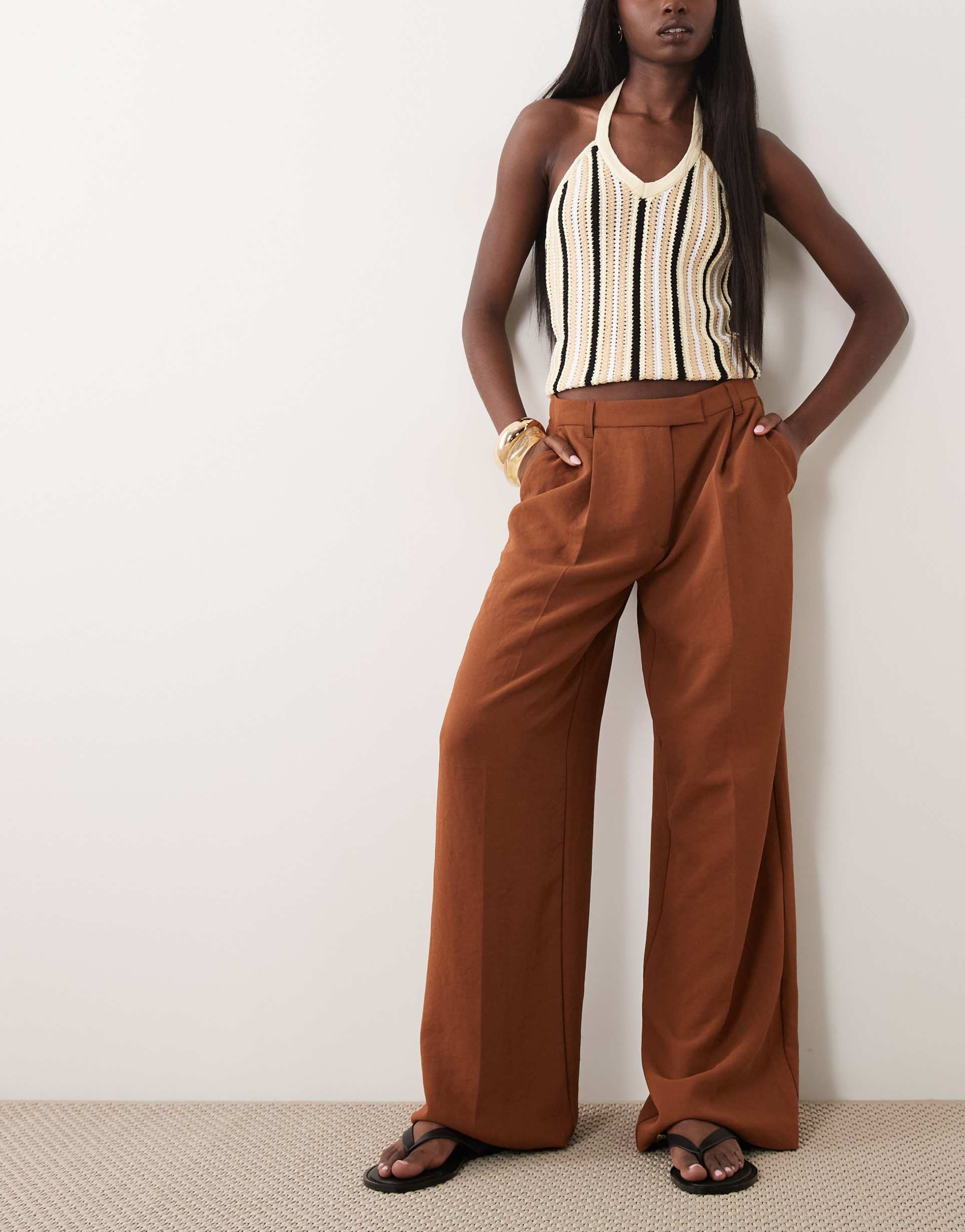 asos design tailored low rise fluid mensy pants in brown