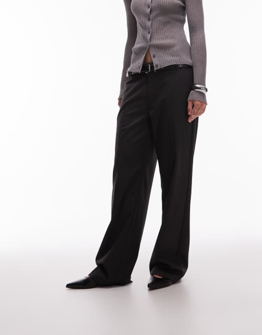 ASOS DESIGN tailored low rise menswear inspired pants in gray pinstripes , 2 of 5