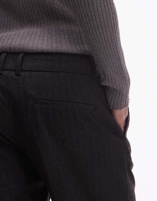 ASOS DESIGN tailored low rise menswear inspired pants in gray pinstripes , 4 of 5