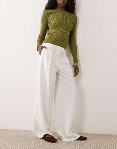 ASOS DESIGN Tailored low rise mensy trouser in cream - view 1