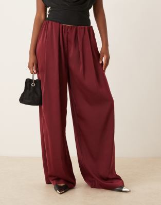 Asos Design Tailored Low Rise Pull On Satin Pants In Red