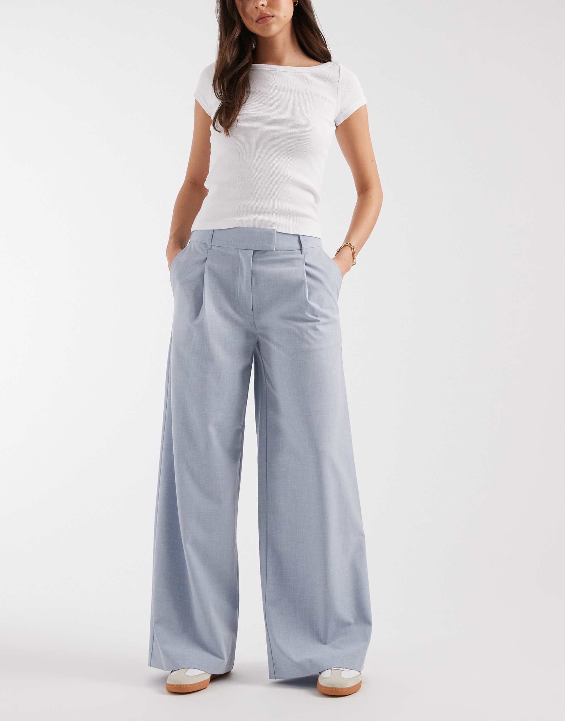 asos design tailored low rise relaxed pants in soft blue