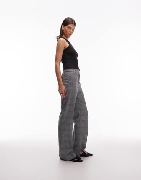 ASOS DESIGN tailored  low rise relaxed straight leg suit trousers in mono check - view 1