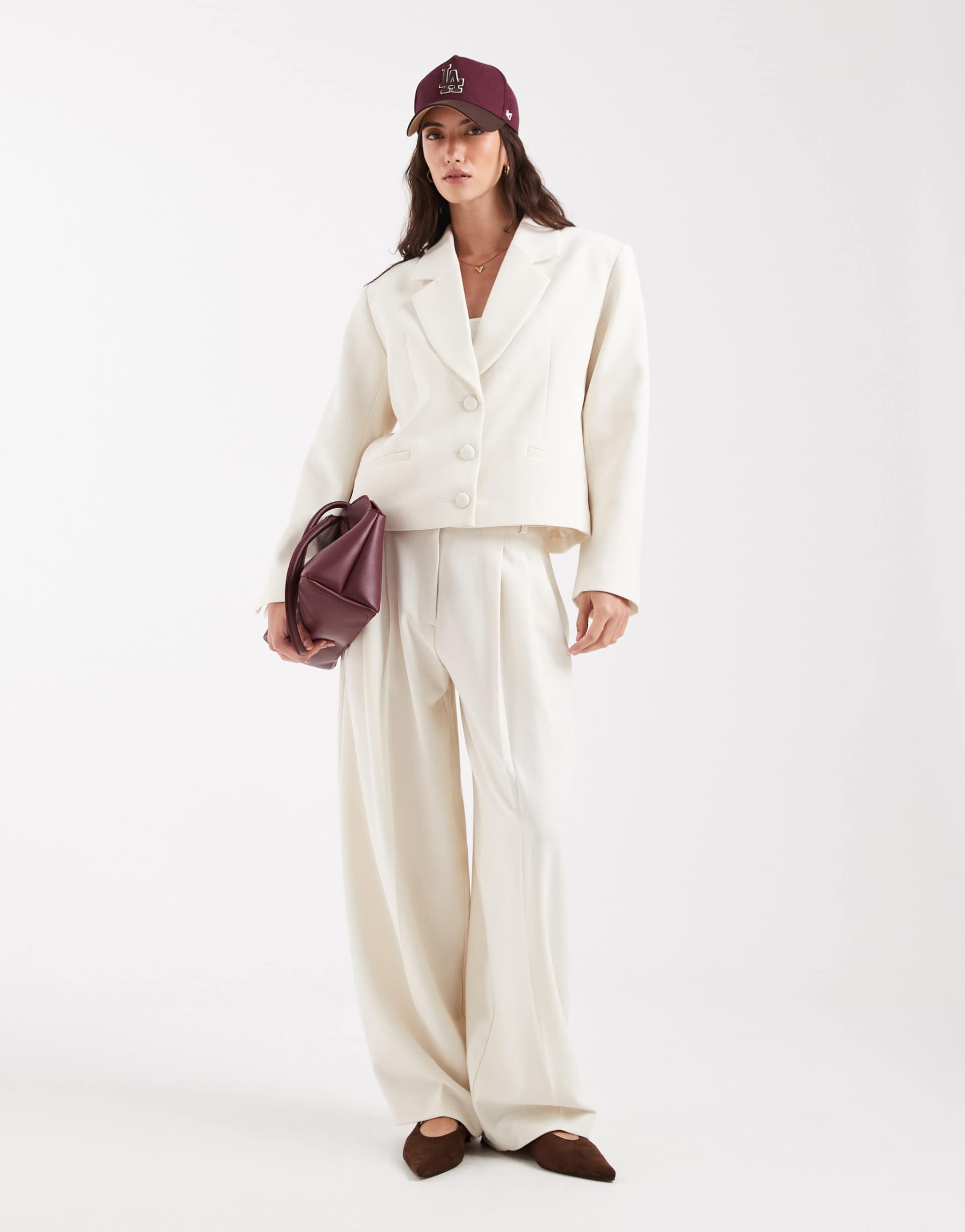 asos design tailored low rise slouchy balloon pants in ivory